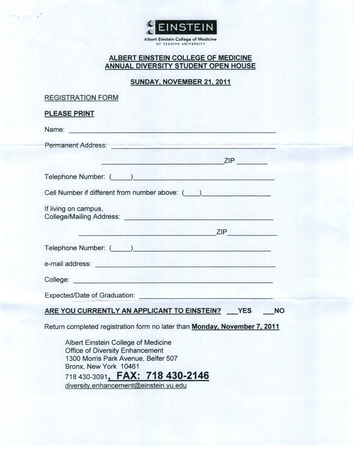 NYU OP Preprofessional Bulletin Einstein Open HouseRSVP NOW!!!