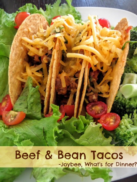 Beef and Bean Tacos:  A slightly spicy taco filling made with ground beef and black beans.