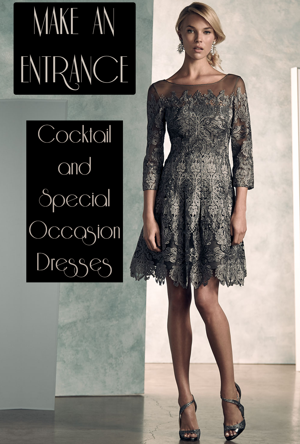 Kay Unger New York 3/4-Sleeve Lace A-line Cocktail Dress