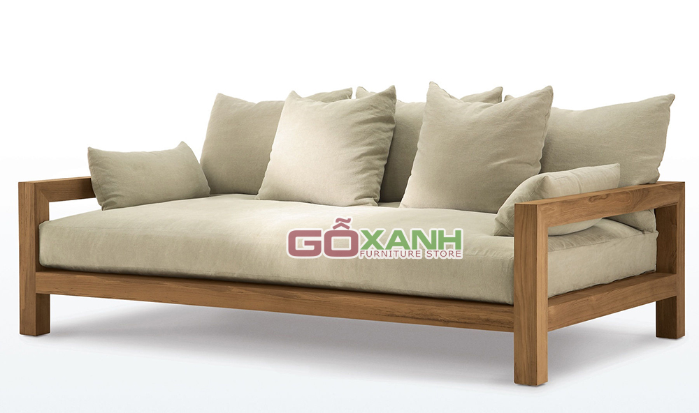 Ghế sofa gỗ bọc nệm kiểu dáng băng dài hiện đại