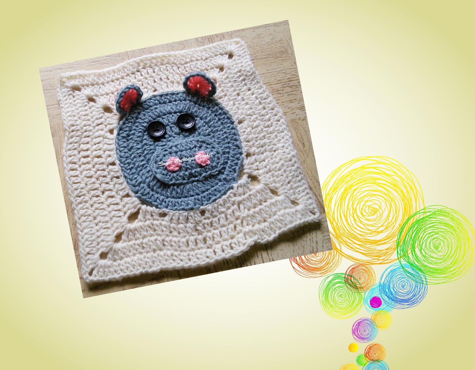 Sweet Nothings Crochet CUTE HIPPO GRANNY SQUARE IN THE ROUND 9
