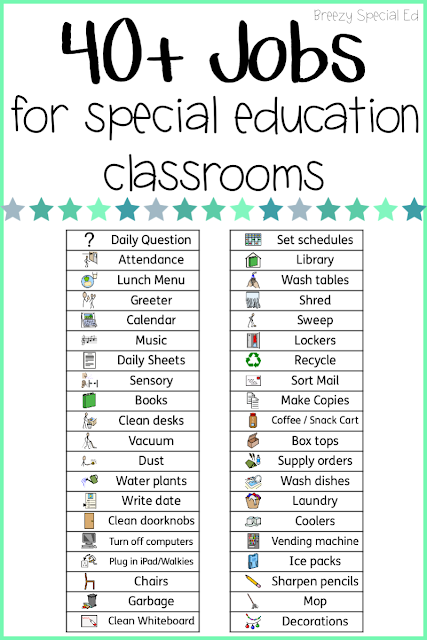 40+ ideas for student jobs in the autism and special education classrooms