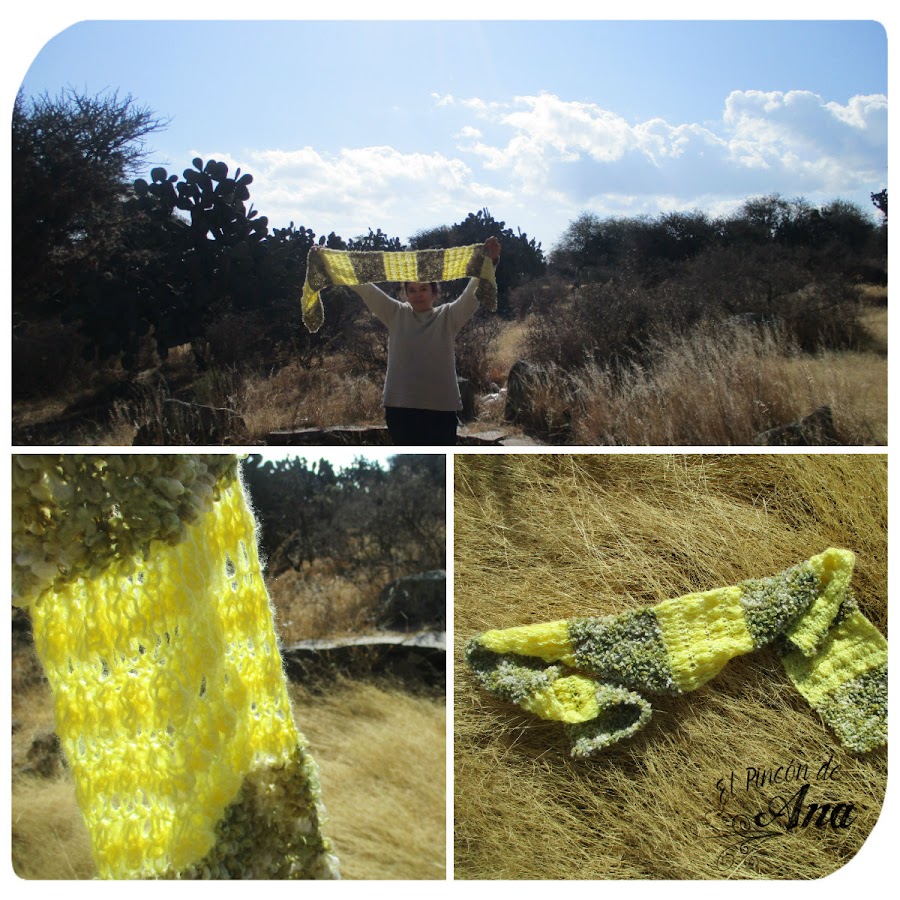 Bufanda tejida a dos agujas y con dos estambres