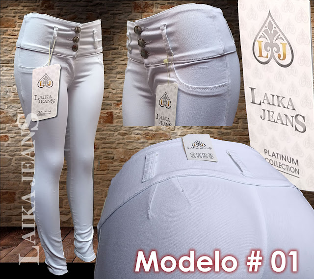 Laika Jeans color Blanco mezclilla Stretch pretina alta a la cintura compra mayoreo y menudeo 2020 2021
