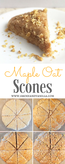 Maple Oat Scones by www.smokeandvanilla.com - An easy recipe for soft breakfast scones featuring oatmeal, walnuts, and a sweet maple glaze. The perfect accompaniment to your morning cup of coffee or tea. http://bit.ly/2oXG9px