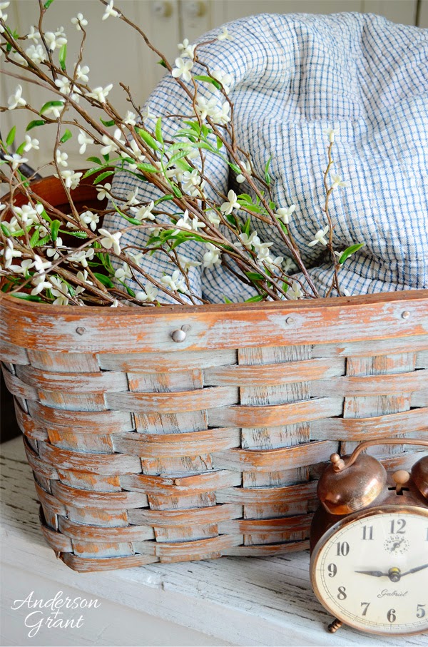 Transforming a broken thrift store picnic basket into a useful decorative storage basket | www.andersonandgrant.com