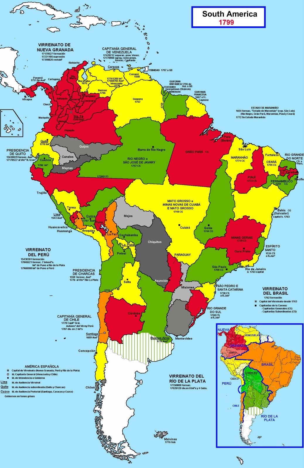 División Política de América del Sur en 1799 - Mundo Hispánico™