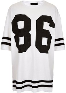 The number and stripe printed white baseball T-shirt from Rotita