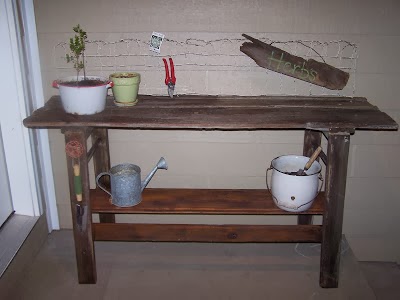 potting benches at beyond the picketfence made from salvaged materials and reclaimed wood http://bec4-beyondthepicketfence.blogspot.com/2014/02/potting-bench-fever.html