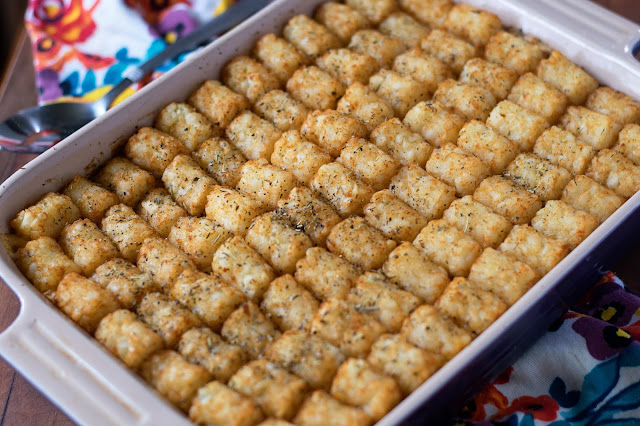 The finished Bacon Chicken Ranch Tater-tot Casserole