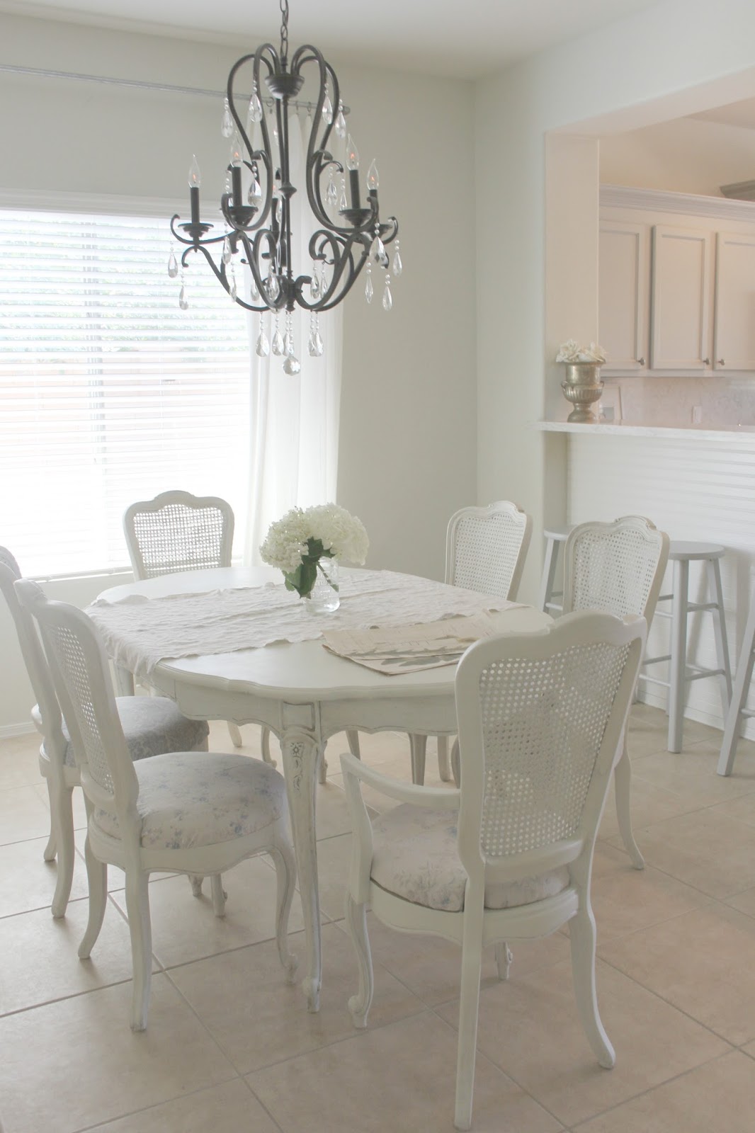 French Country shabby chic white dining room by Hello Lovely Studio