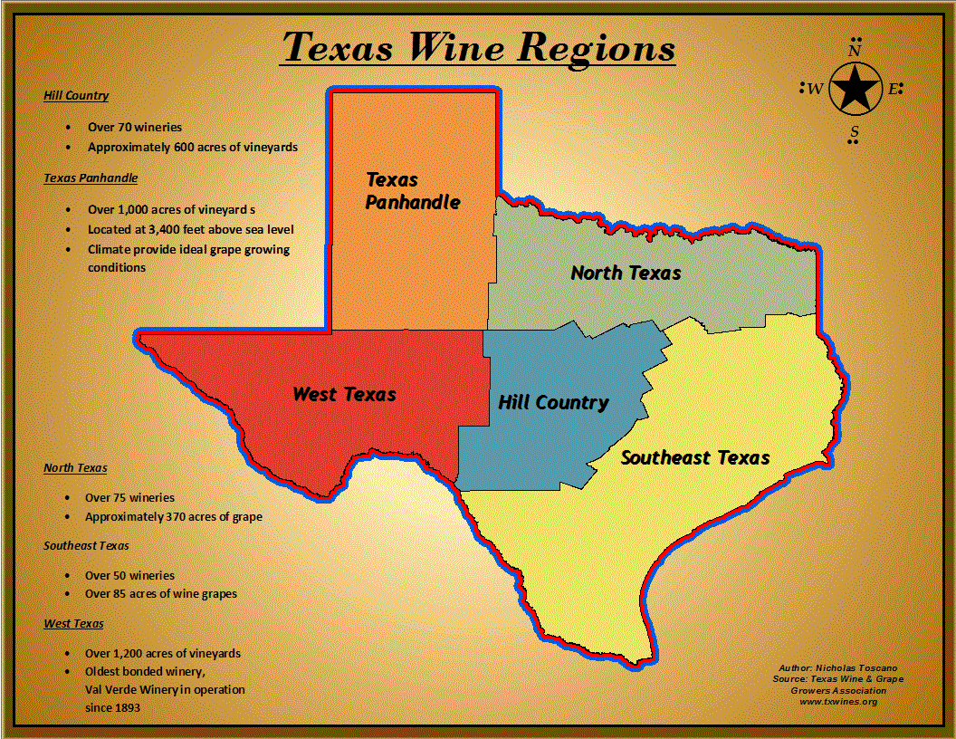 My Wine Journal Texas Wine Region Map