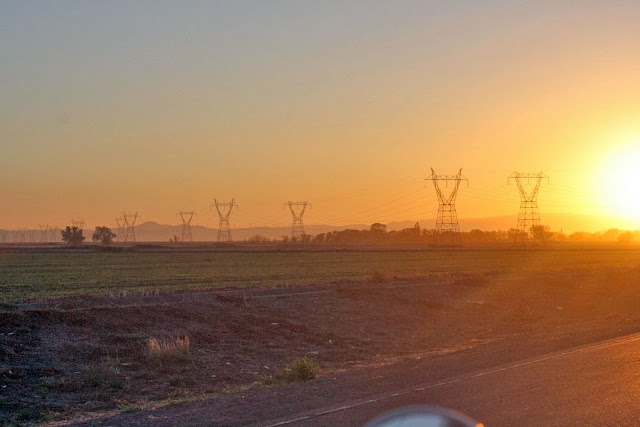 field sunset powerlines