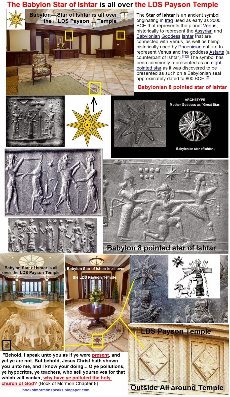 Book of Mormon Speaks from the Dust: Babylonian 8 pointed Star of Ishtar is  all over the LDS Payson Temple