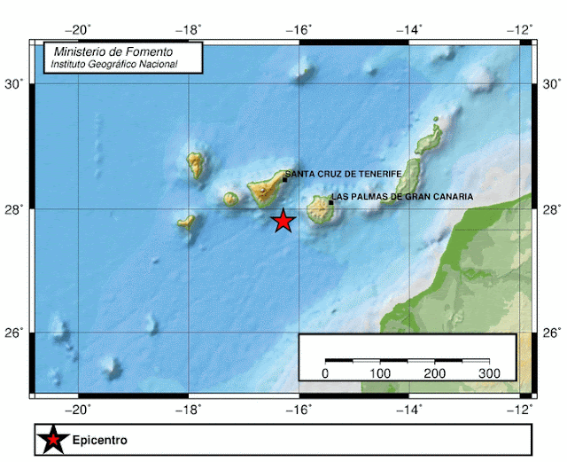 Se ha registrado hoy miércoles 3 de marzo un terremoto entre Gran Canaria y Tenerife