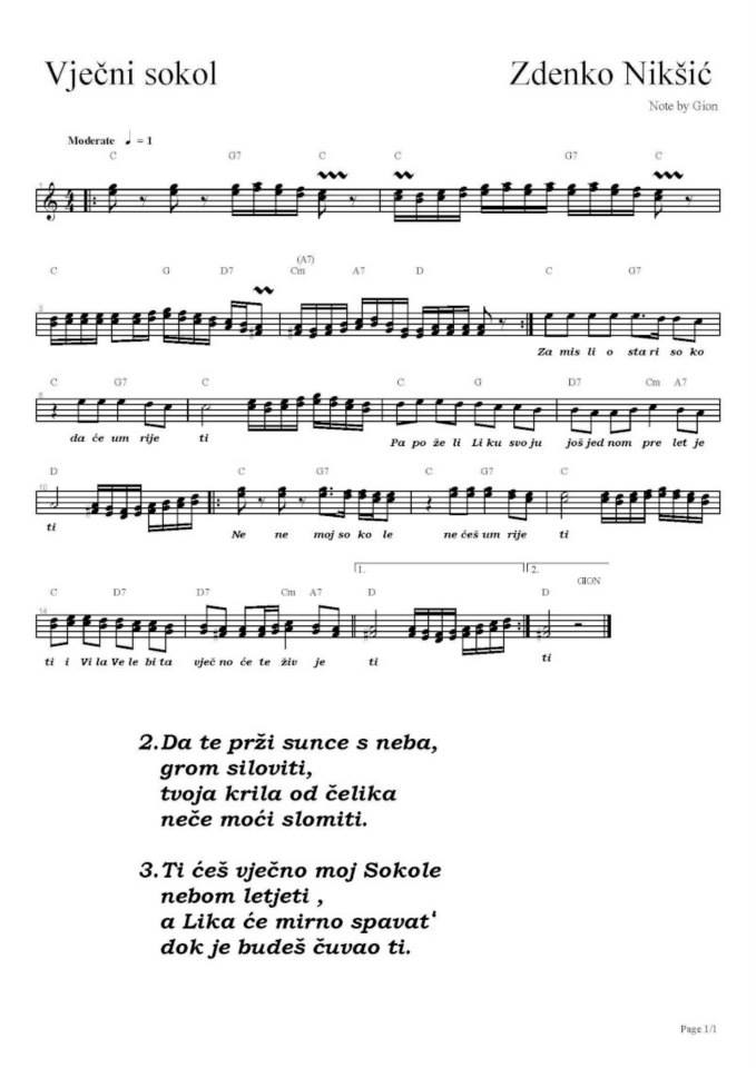 NOTE DOMACE I STRANE VJECNI SOKOLI AKORDI NOTE