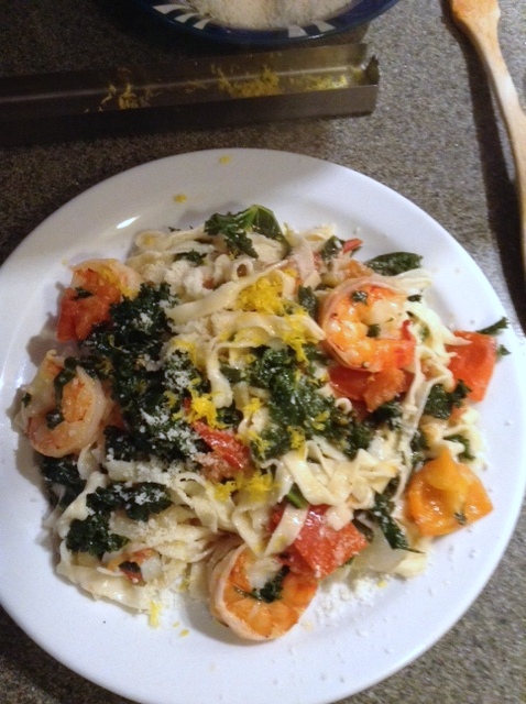 Our Healthy Eating Journey: Shrimp, grape tomato, and arugula pasta Shrimp, grape tomato, and arugula pasta