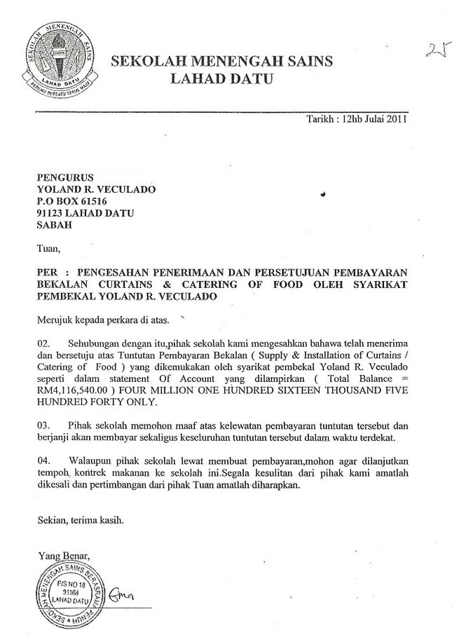 Surat Rasmi Kepada Pengetua Sekolah