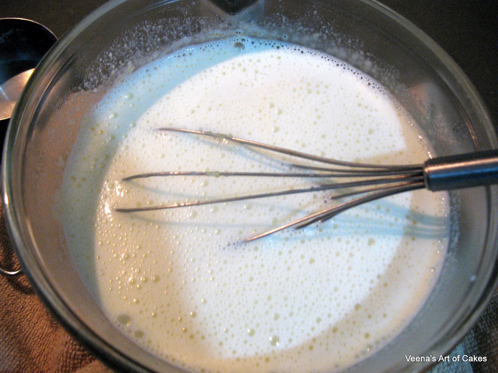 Now pour it back into the same pan. Note the amount of bubbles in the ...