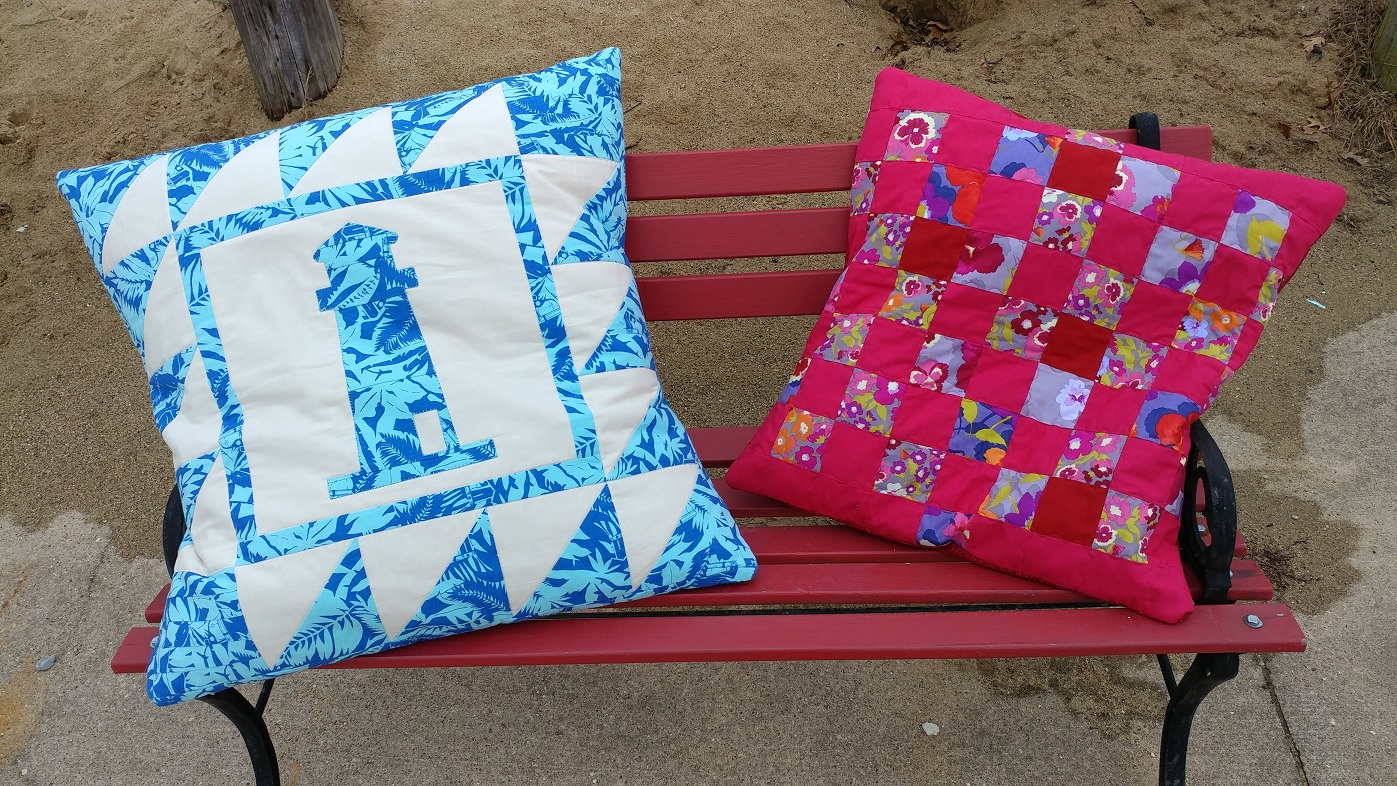 The Life of Riley Two Quilted Couch Pillows Using Batting Scraps as