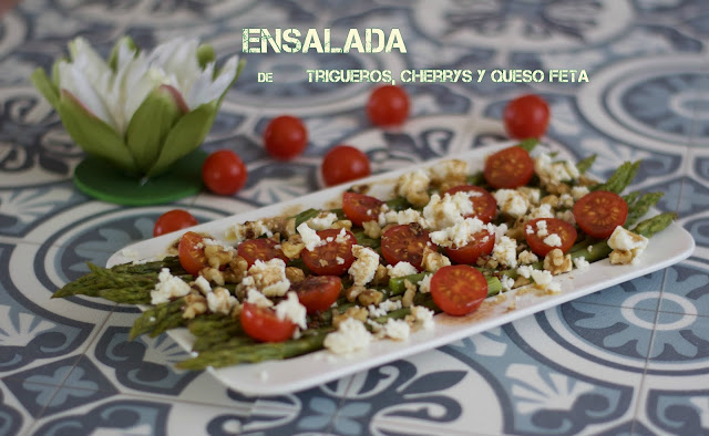 ensalada de trigueros, cherrys y queso feta