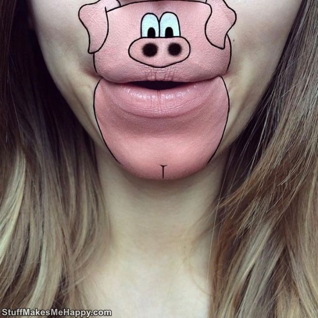 Make-Up Turns Her Lips Into Funny Cartoon Characters