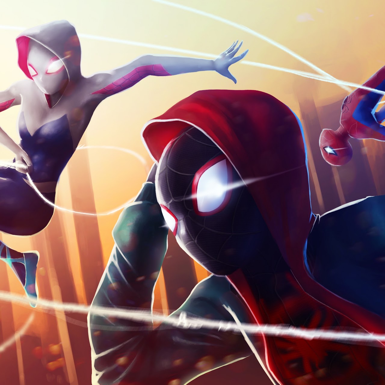 Miles Morales, Spider-Gwen, Peter Parker, Spider-Man: Into the Spider