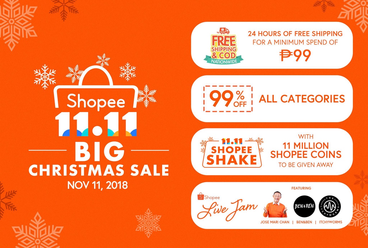 Shopee 11.11 Big Christmas Sale! 24 hours of free shipping on November