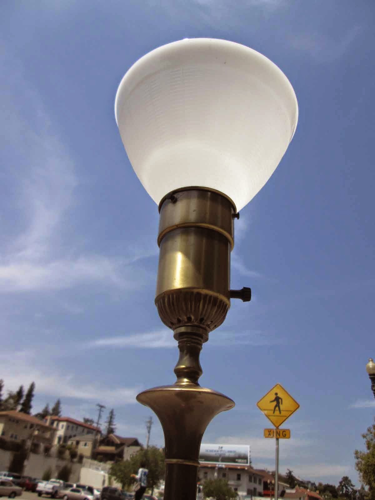 UHURU FURNITURE & COLLECTIBLES SOLD Brass Floor Lamp with Milk Glass