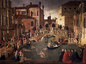 Gentile Bellini's Miracle of the True Cross at the Bridge of San Lorenzo can be found at the Galleria dell'Accademia