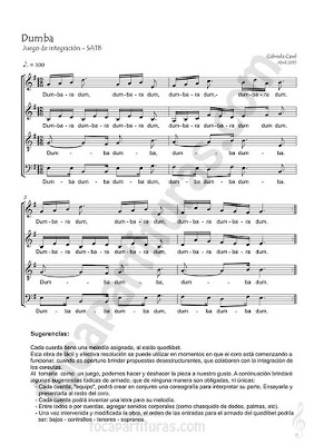  Dumba Partitura para Cuartetos, a cuatro voces o cuerdas por Gabriela Carel String Quartet Voice Sheet Music