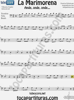 Partitura de La Marimorena para Trombón, Tuba Elicón y Bombardino Villancico Carol Song Sheet Music for Trombone, Tube, Euphonium Music Scores
