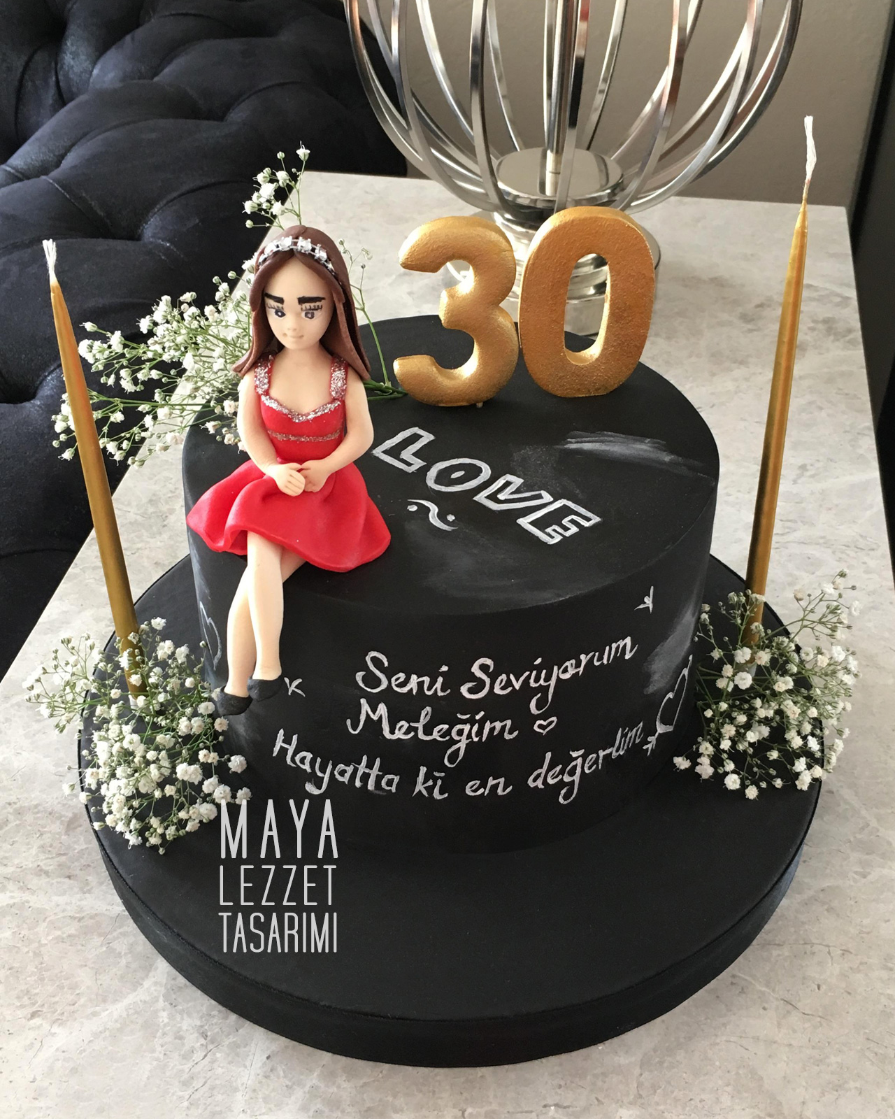 Maya Lezzet Tasarımı 30 YAS PASTASI KARA TAHTA PASTA DOGUM GUNU