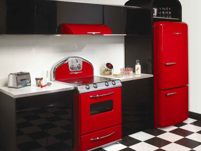 kabinet dapur warna merah hitam 