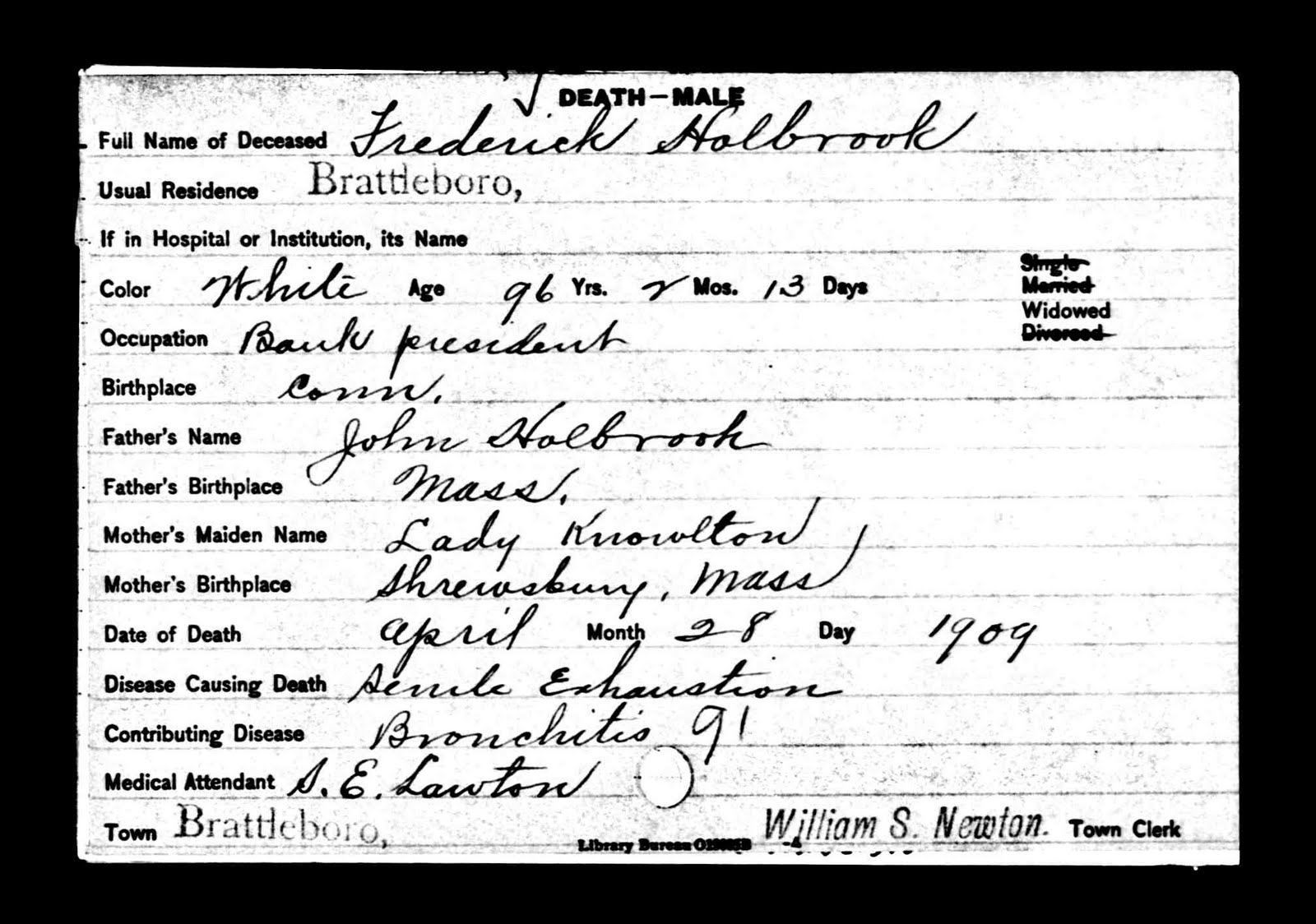 Will's Genealogy Blog Frederick Holbrook Death Record