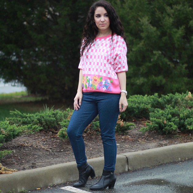 pink checkered sweater vest