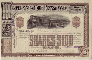 stock certificate of the Western New York and Pennsylvania Railroad Company