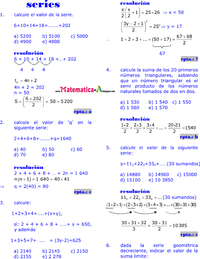 SERIES EJERCICIOS DESARROLLADOS PASO A PASO MATEMATICAS PROBLEMAS RESUELTOS SERIES EJERCICIOS DESARROLLADOS PASO A PASO MATEMATICAS PROBLEMAS RESUELTOS