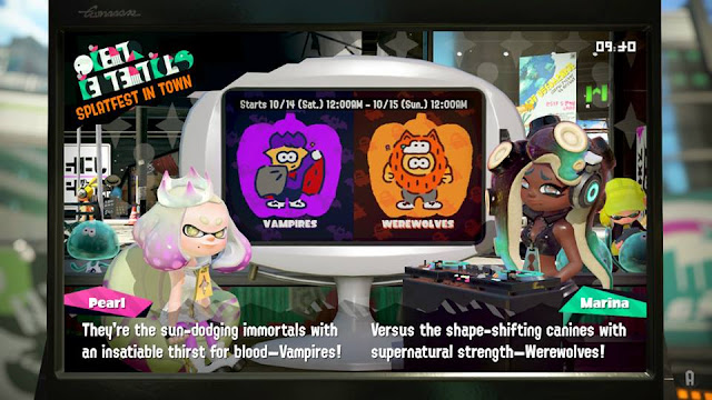 Team Vampires vs. Team Werewolves Splatoon 2 Splatfest Vampires Werewolves news announcement Pearl Marina