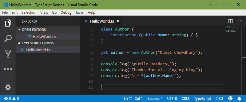 Write the TypeScript code inside Visual Studio Code