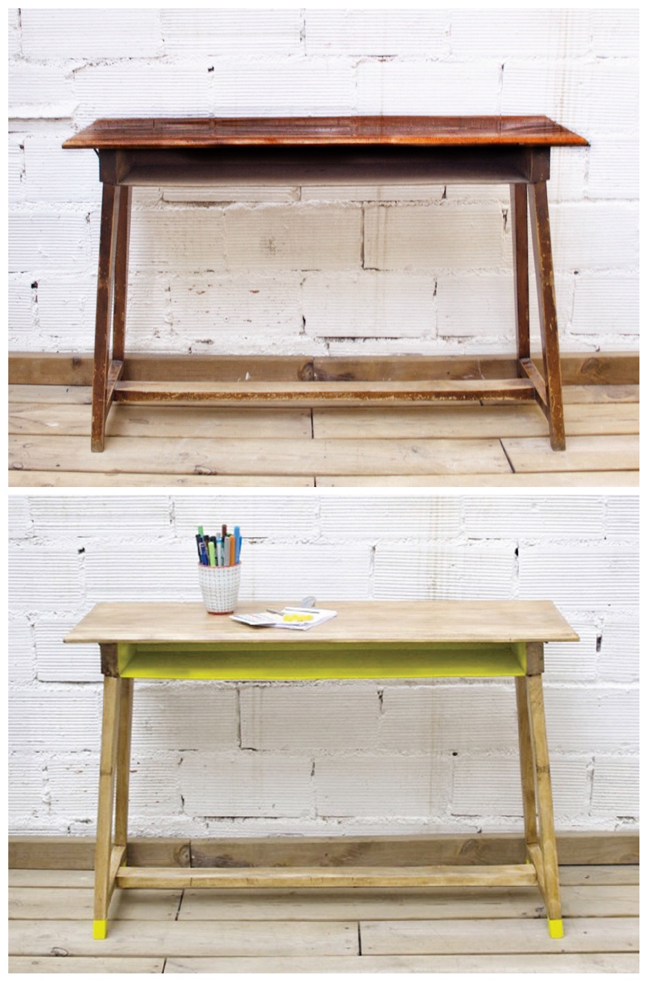 Antes y después - Un pupitre infantil con toques de amarillo- chaleco