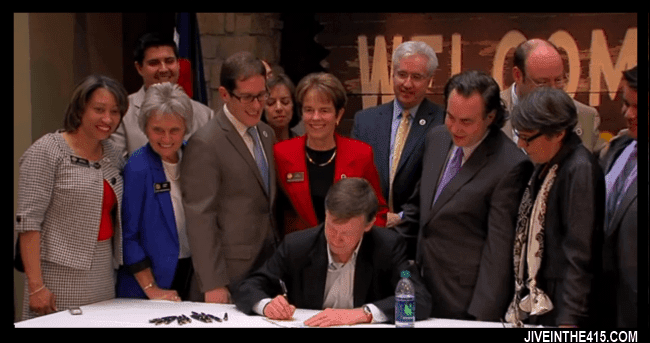 Colorado Governor John Hickenlooper signs the Civil Unions bill into law. 