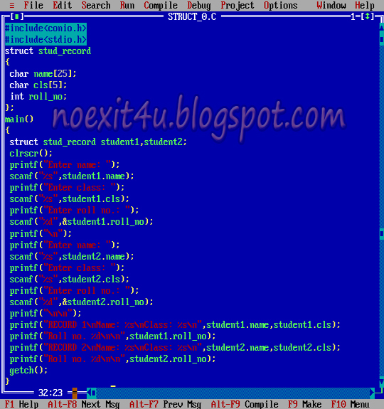 EXAMPLE OF STRUCTURE IN C PROGRAMMING ~ noexit4u.com