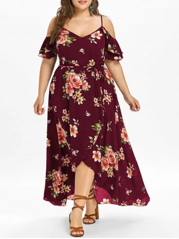 Plus Size Cold Shoulder Floral Maxi Flowing Dress Plus Size Cold Shoulder Floral Maxi Flowing Dress