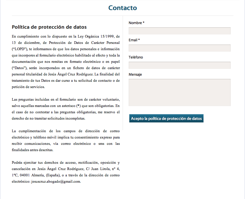 Legalidad 2.0 Aviso legal formulario de contacto web Legalidad 2.0 Aviso legal formulario de contacto web