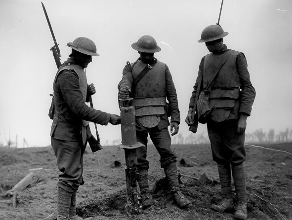WWI--Irish Soldier with captured german Sappenpanzer-Pilkem Ridge 1917
