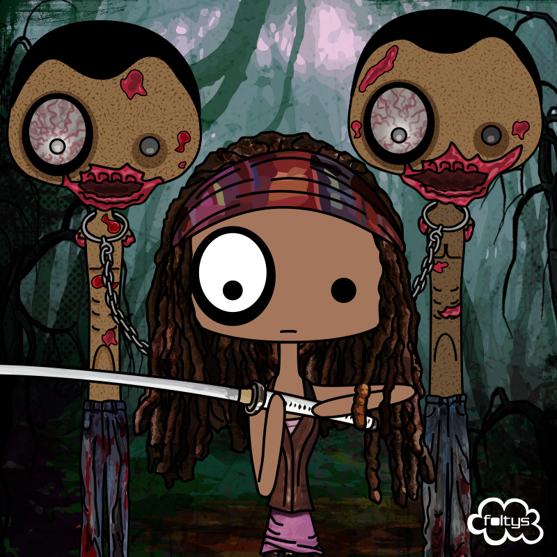ilustración original | original illustration foltys vs the walking dead: michonne & pets