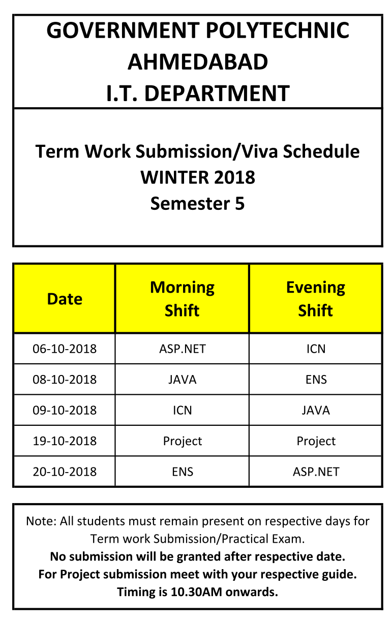 5th Semester Revised Termwork/Viva Schedule IThinkTech