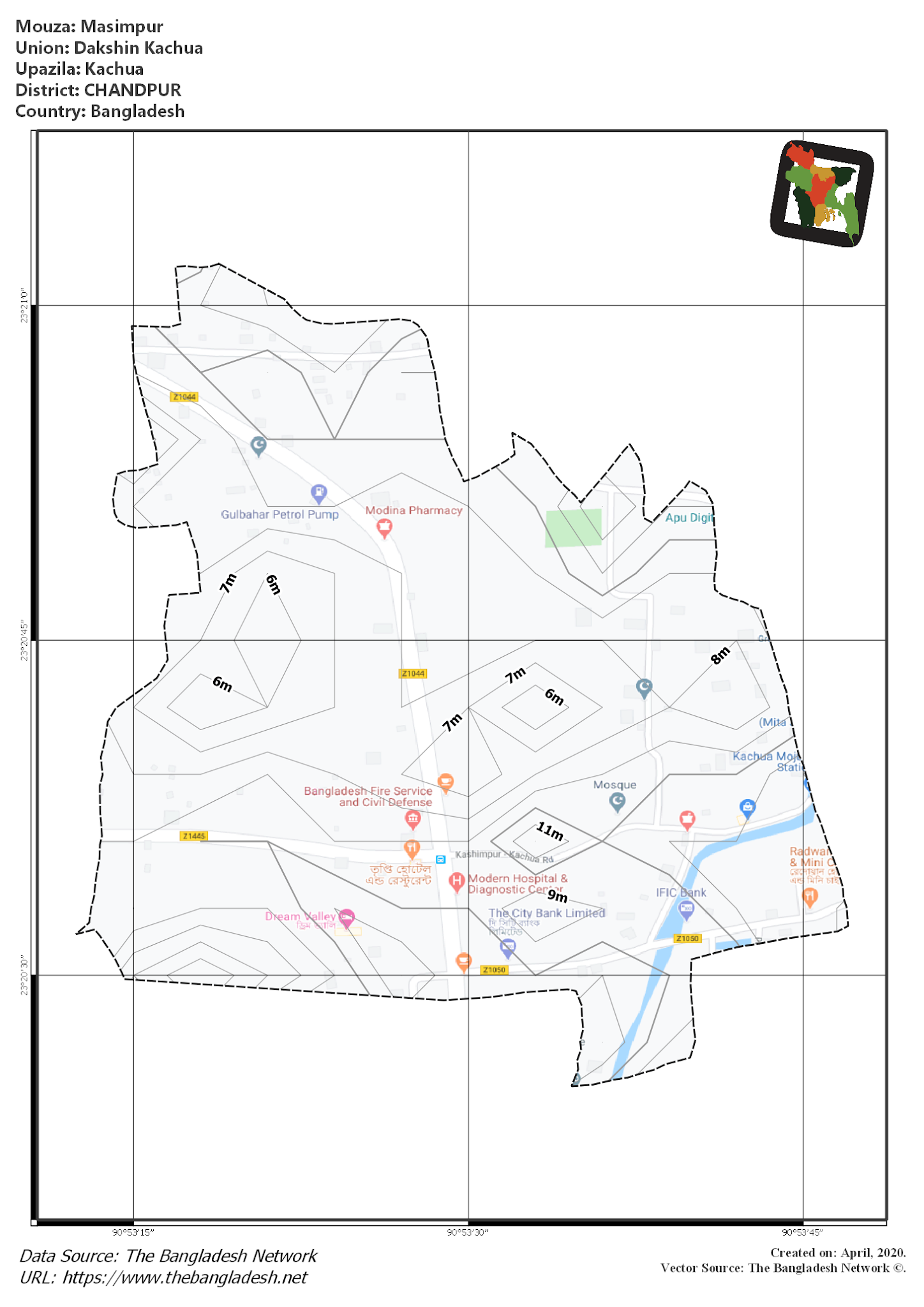 Map of Masimpur Mouza of Kachua Upazila, CHANDPUR, Bangladesh.