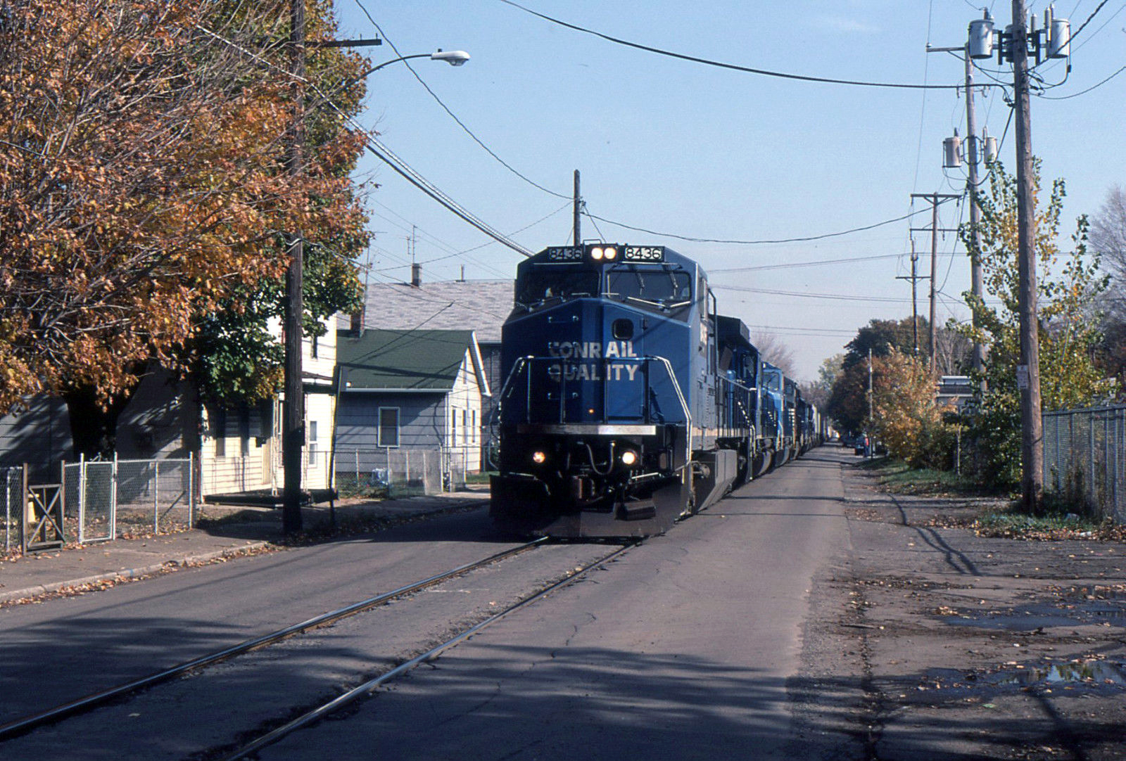 transpress nz freight train along the street, Erie, Pennsylvania